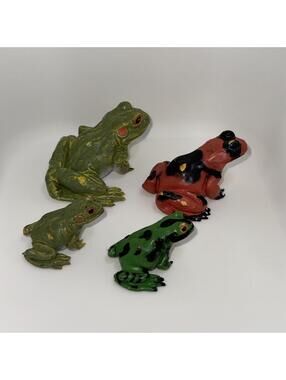 Vintage Frog Figures AAA Lot of 4 Animal PVC Rubber Red Realistic Educational